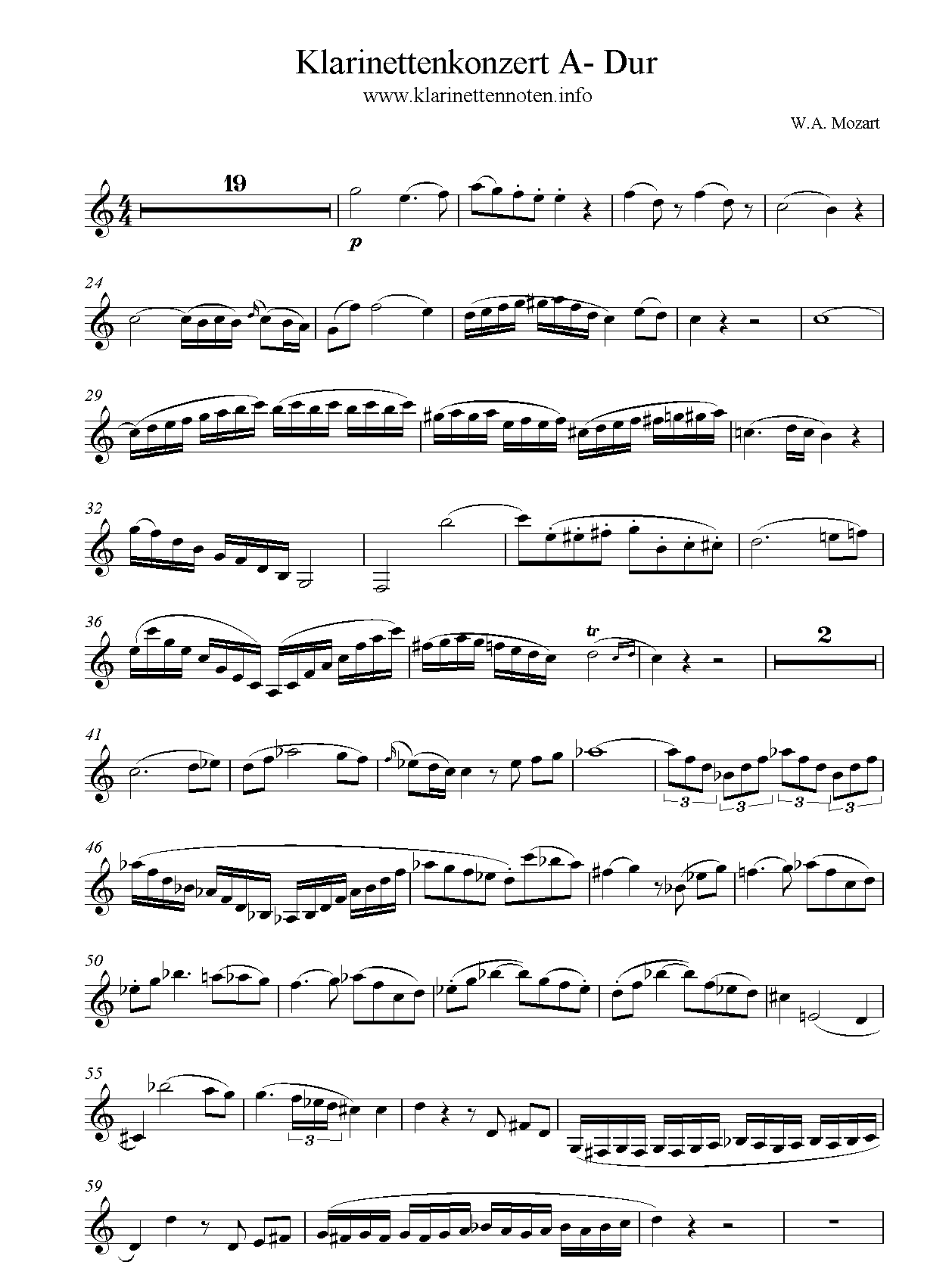 Mozart Klarinettenkonzert Bb-Clarinet Sheetmusic, Noten für Bb- KLarinette